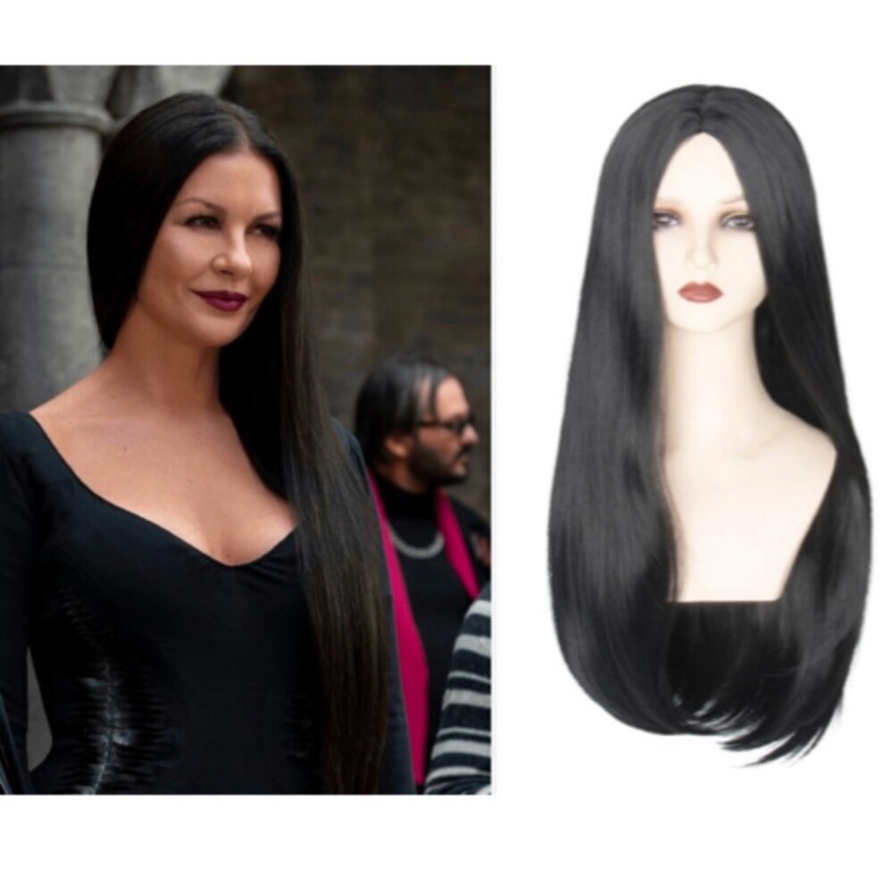 Wednesday Morticia Long Straight Black Wig – Heat Resistant Costume Wig for Wome